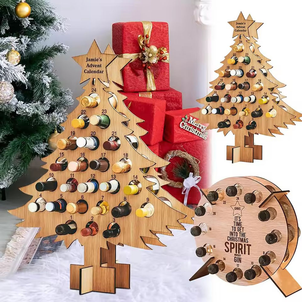 Wine Beer Holder - Weihnachtsbaum-Holz-Weinregal, handgefertigte Dekoration, Weihnachts-Holzornamente, Party-Spaß, Bier-Aufbewahrungsregal,