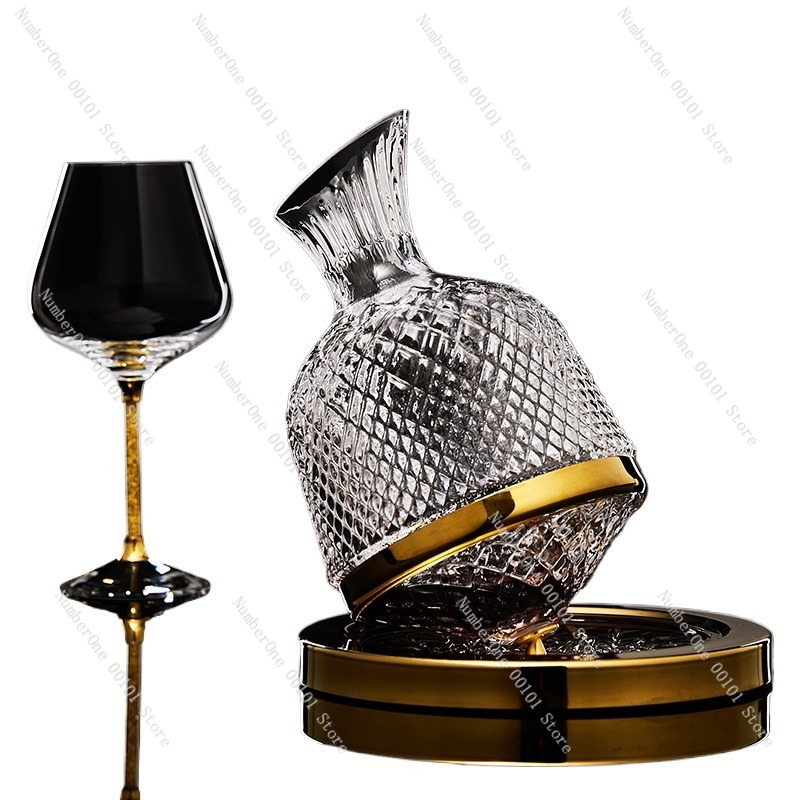 Decanter Aerator Set - Hochwertiges Kristall-Weindekanter-Set mit nicht aufklappbarer drehbarer