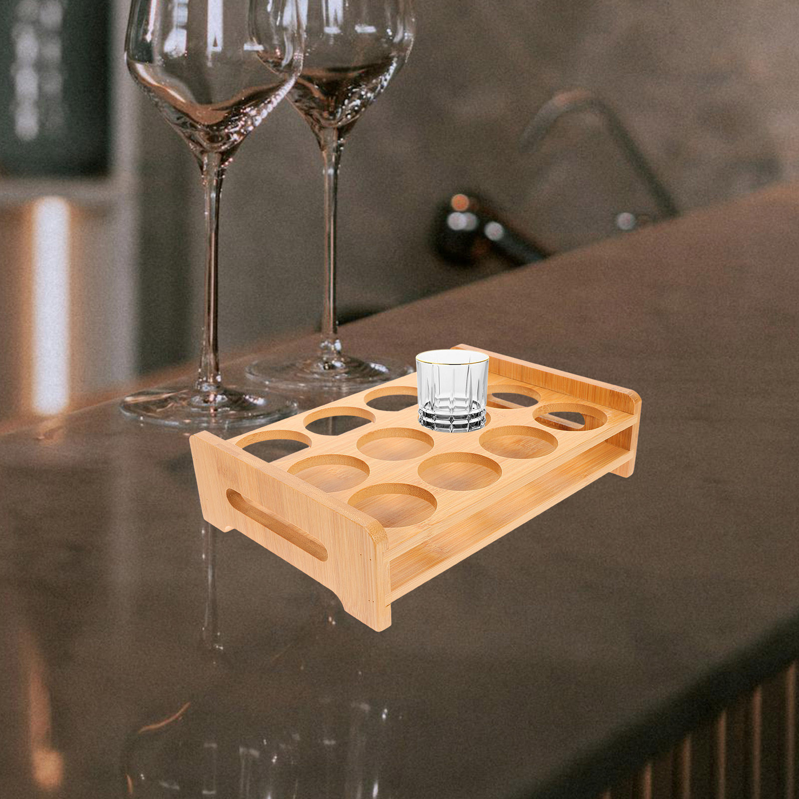 Wine Beer Holder - Bambus Schnapsgläser-Halter Vielseitiger 12-Fach Ständer für
