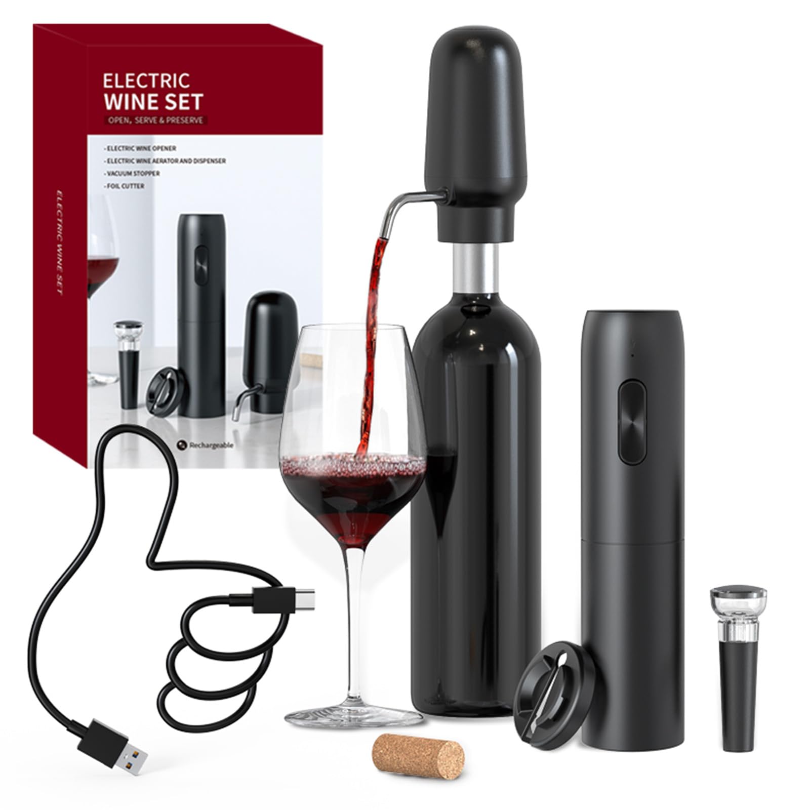 Decanter Aerator Set - Intelligenter elektrischer Weinbelüfter, 4-in-1-Weinset, betriebener automatischer