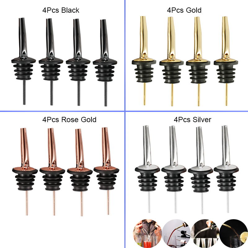 Wine Aerator Pour - 4 Stück Schwarz/Roségold/Silber Schnapsausgießer, Schnapsflaschenausgießer aus